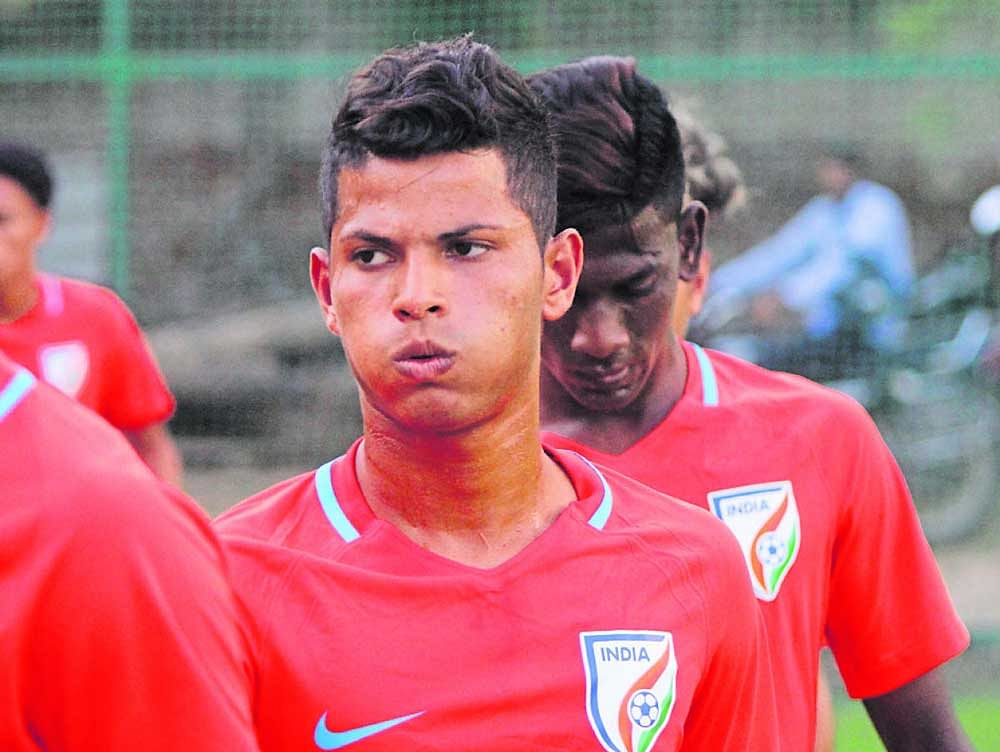Focused: Sanjeev Stalin is expected to play a key role in the Indian defence at the FIFA U-17 World Cup that gets underway on Friday. AIFF Media