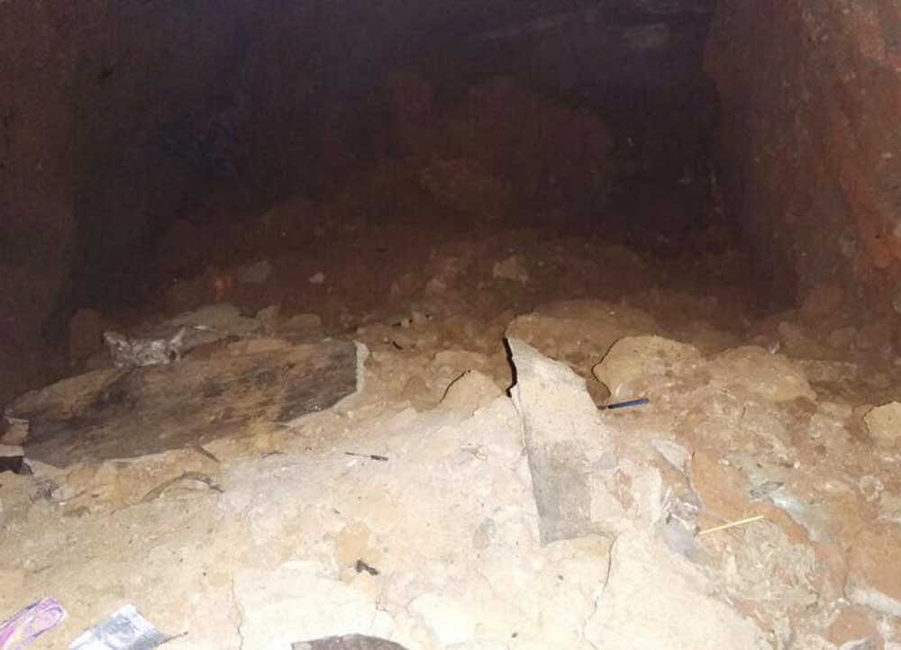 A tunnel that was discovered at the house belonging to Shashikumar in Srirangapatna, Mandya district, on Monday.
