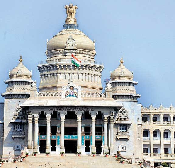 Vidhana Soudha is the seat of the state legislature of Karnataka.The gigantic building was completed in 1956 at a cost of about Rs 1.84 crore in those days. DH File Photo.