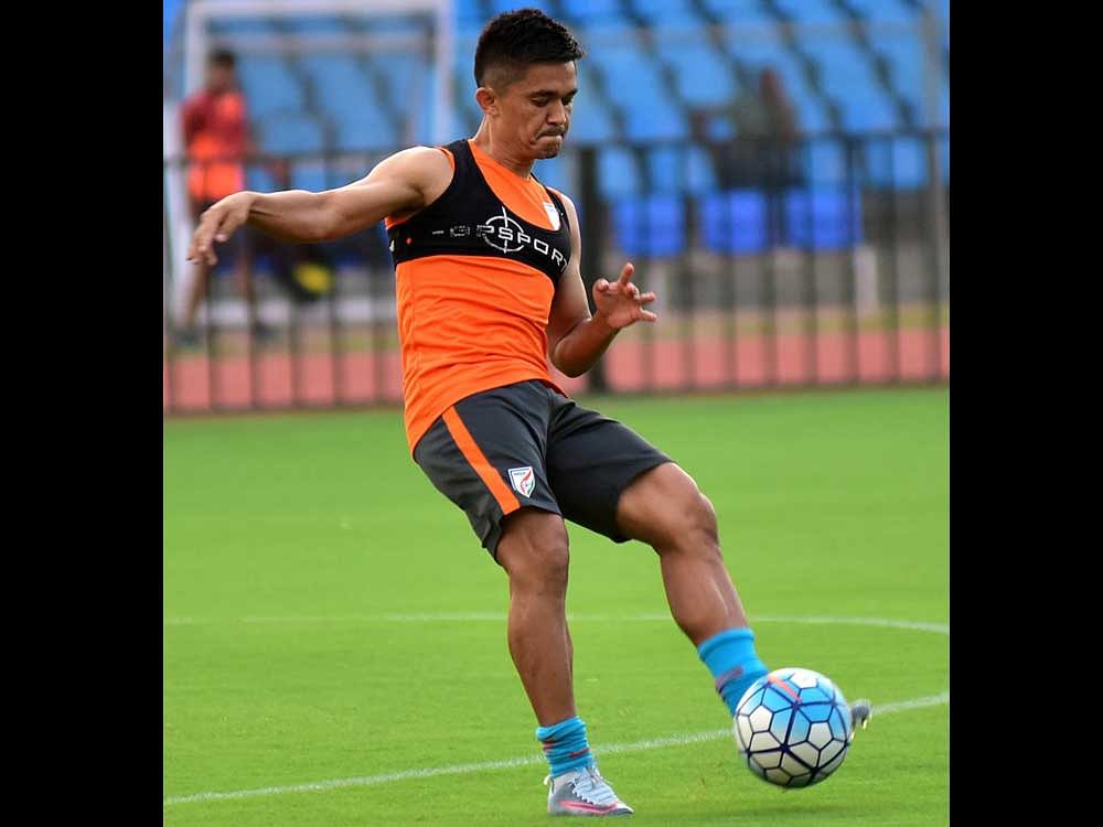 MAN IN FOCUS: Indian skipper Sunil Chhetri will look to inspire his side to another victory when they face Macau on Wednesday. DH PHOTO/ B H Shivakumar