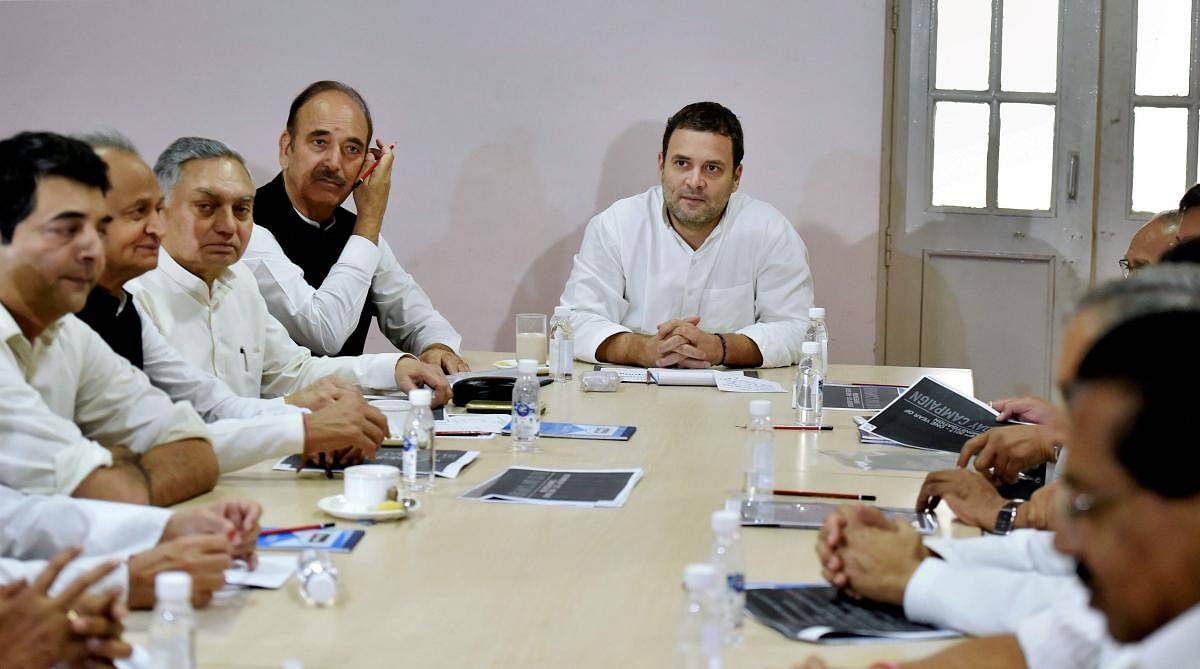 Congress Vice President Rahul Gandhi holding a meeting with the party's general secretaries at AICC headquarters in New Delhi on Monday. PTI Photo