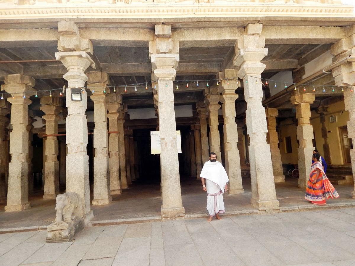 The stone pillars at Sri Ranganathaswamy temple said to have been constructed by Tipu's father Hyder Ali.