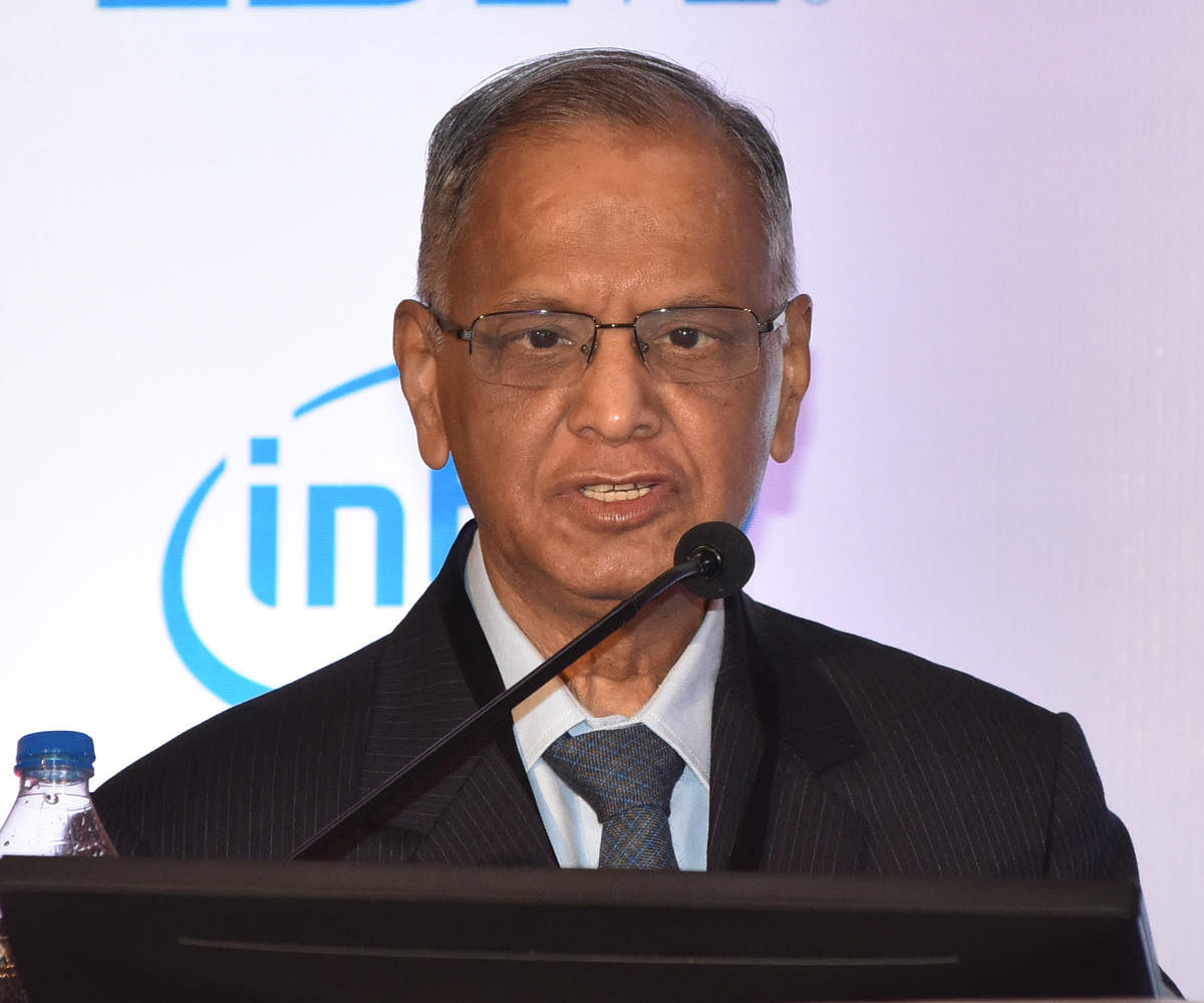 N R Narayana Murthy, Founder Infosys delivering key not speech at National Supercomputing Conclave organised by India Electronics and Semiconductor Association (IESA) at Hotel ITC Windsor in Bengaluru on Wednesday. Photo by S K Dinesh