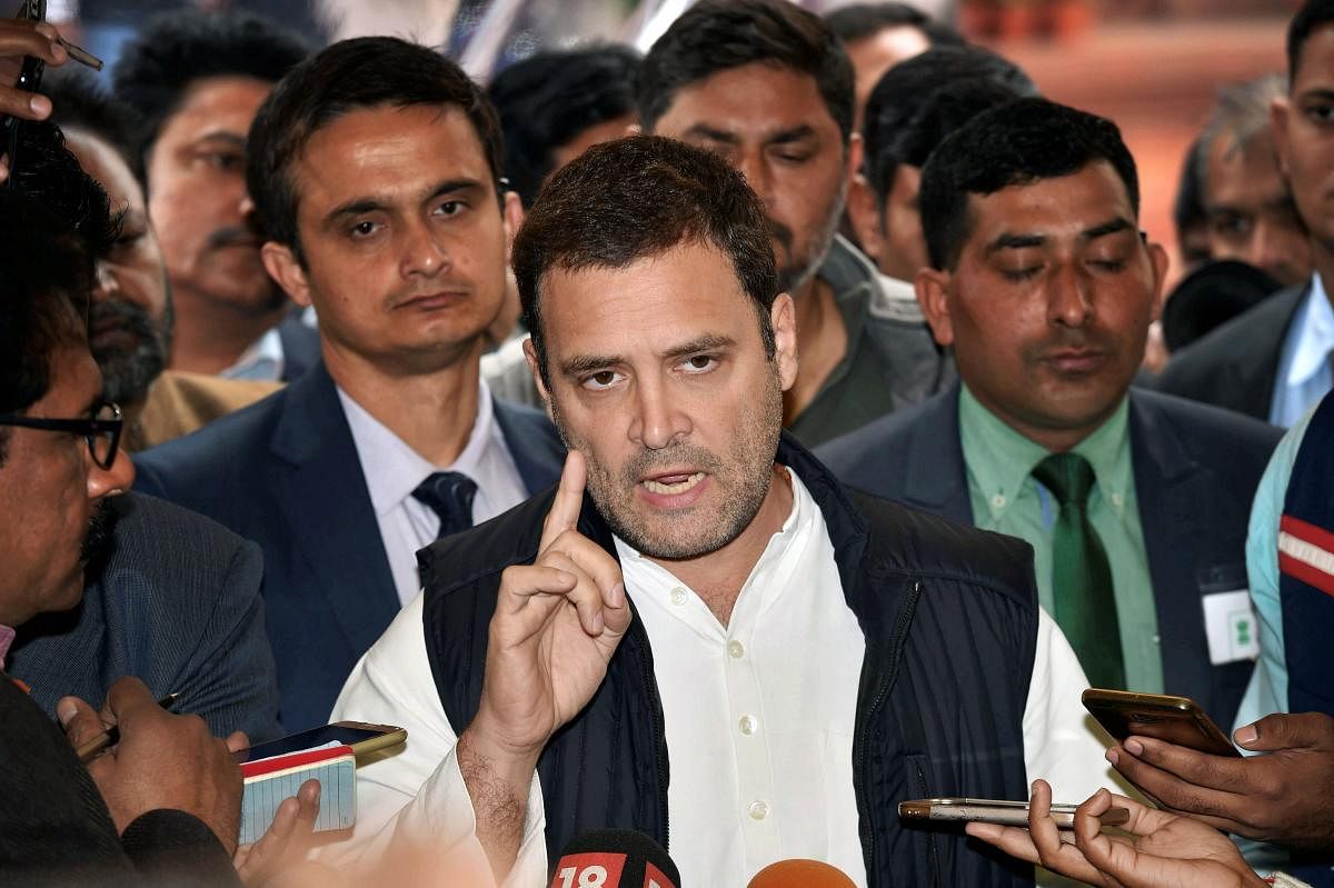 New Delhi: Congress President Rahul Gandhi addresses the media during the winter session at Parliament House in New Delhi on Tuesday. PTI Photo