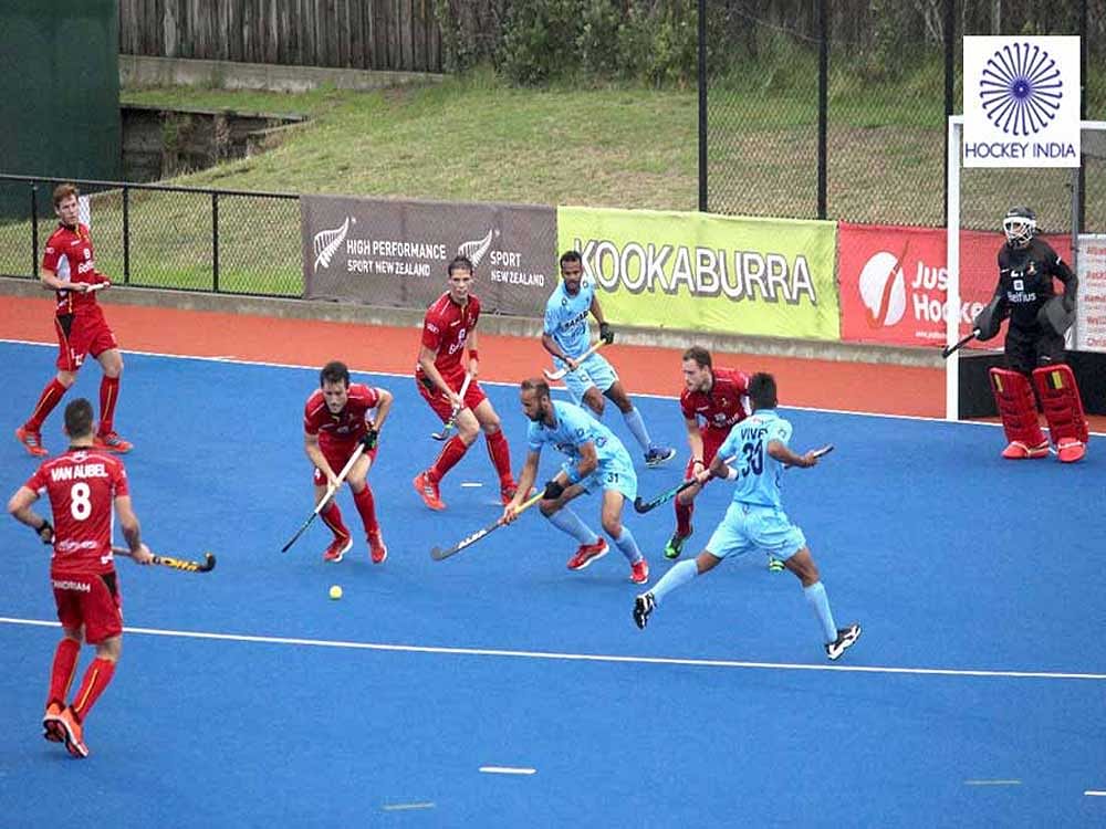 India and Belgium played out an exciting first quarter, though it was Belgium who constantly tested the Indian defence, moving the ball swiftly while creating plenty of opportunities in the striking circle. Image courtesy Hockey India/ Twitter