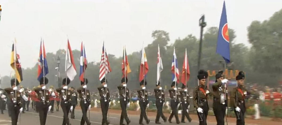 Flags of 10 ASEAN countries in the R Day parade. ANI