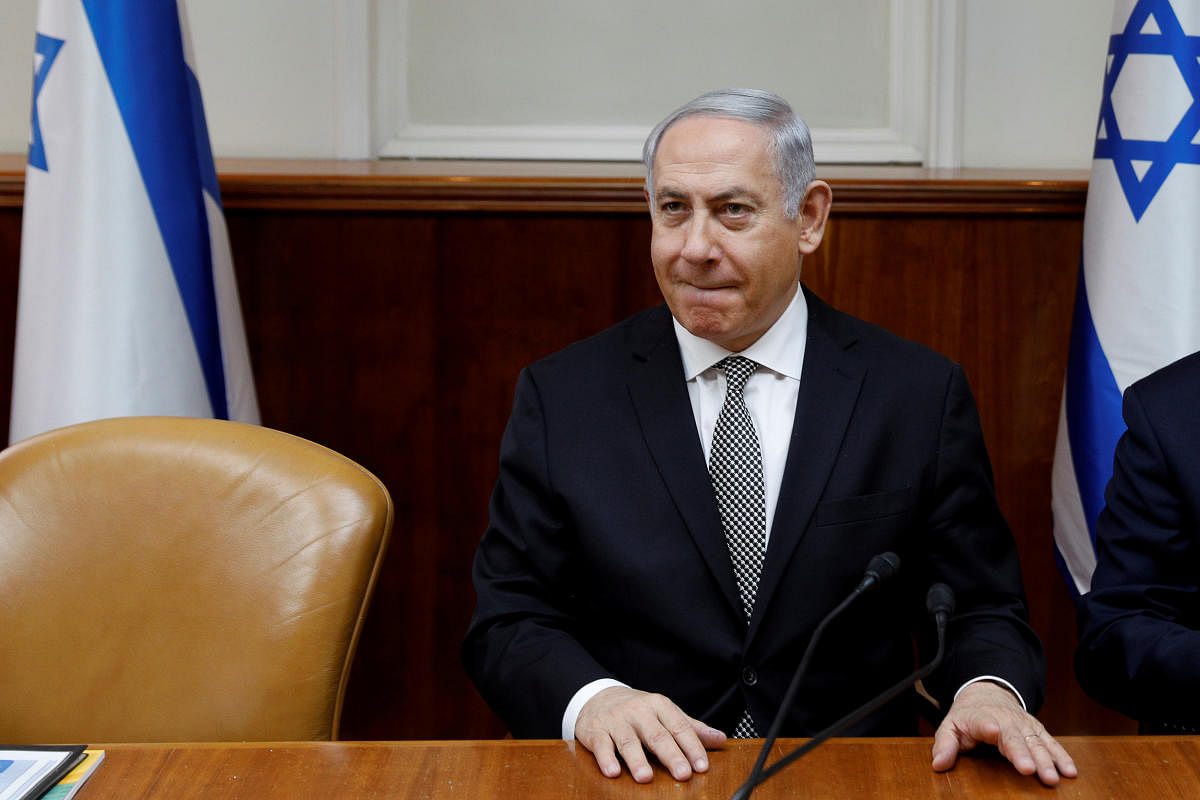 Israeli Prime Minister Benjamin Netanyahu attends the weekly cabinet meeting at the Prime Minister's office in Jerusalem February 25, 2018.