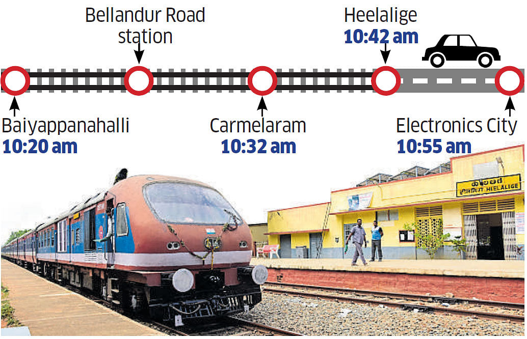 Two days after the launch of a dedicated DEMU train from Banaswadi to Hosur, the time was just ripe for a reality check. The starting point was the Baiyappanahalli railway station, linked by a foot overbridge to the sprawling Namma Metro terminal.