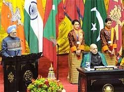 Prime Minister Manmohan Singh speaks at the Convention Centre for the inaugural session of the 16th SAARC Summit in Thimphu on Wednesday. PTI