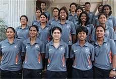 Members of Indian Women's Cricket team on the eve of their departure for T-20 World cup, to be held in West Indies, in Mumbai on Thursday. PTI