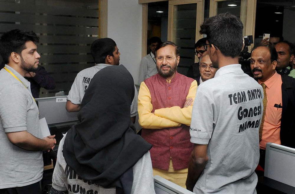 Prakash Javadekar at the inauguration of Smart India Hackathon 2018 in New Delhi. PTI photo.