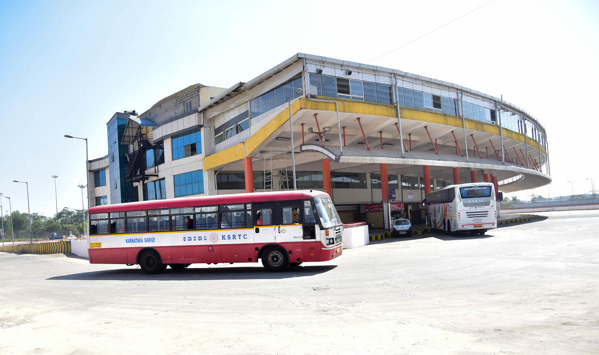 Basaveshwara Bus terminal, Peenya in Bengaluru on Thursday. Photo/ B H Shivakumar