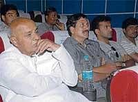 Former prime minister H D Deve Gowda watching 'Prithvi,'  a Kannada movie at Renukamba theatre in Malleswaram on Saturday. KPN