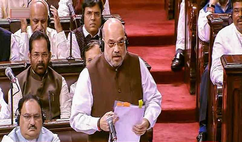 Union Home Minister Amit Shah speaks in the Rajya Sabha during the Budget Session of Parliament, in New Delhi. (PTI Photo)