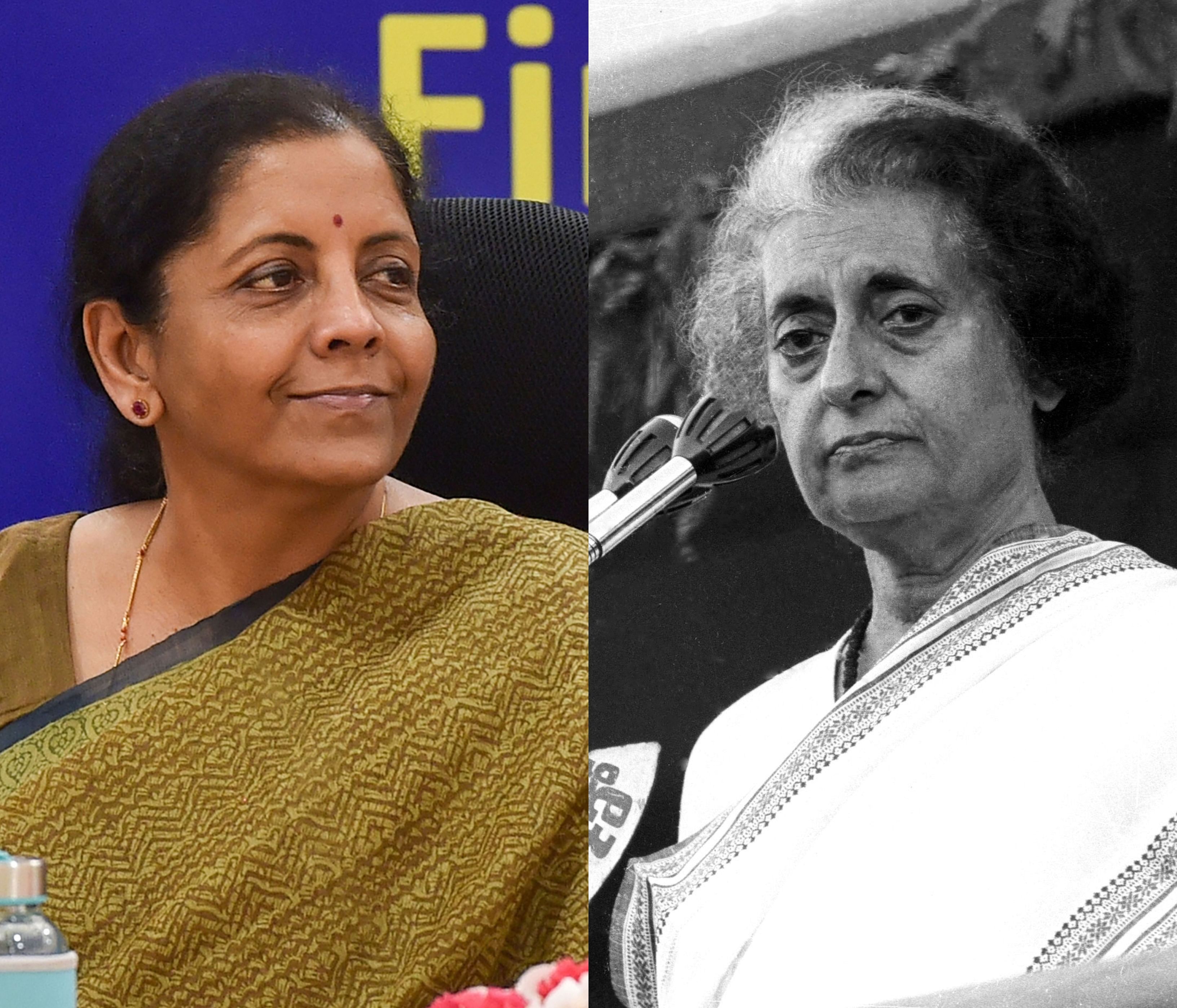 Finance Minister Nirmala Sitharaman and Former Prime Minister Indira Gandhi. (File Photo)