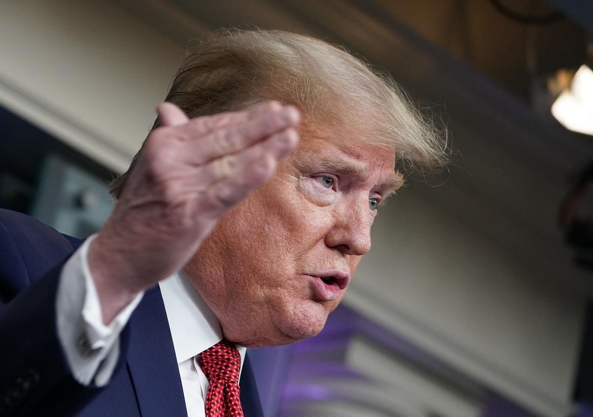 US President Donald Trump speaks during the daily briefing on the novel coronavirus, which causes COVID-19, in the Brady Briefing Room of the White House on April 16, 2020, in Washington, DC. Credit: AFP Photo