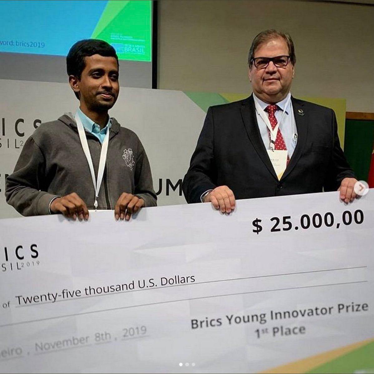 Prakash, PhD scholar of ICAR-National Dairy Research Institute (NDRI), Bangalore, was a part of 21-member delegation sent to Brazil by the Department of Science and Technology for the 4th BRICS-Young Scientist Forum (YSF), 2019. (Twitter Image/MEAIndia)
