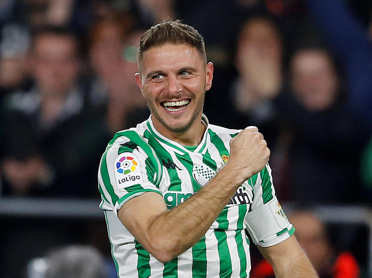 WONDER GOAL: Real Betis' captain Joaquin celebrates after scoring a goal from a corner against Valencia. REUTERS