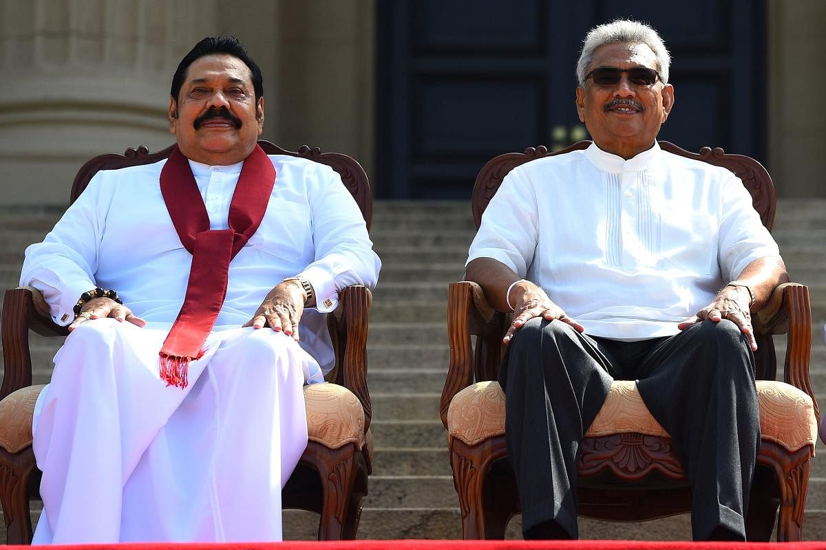 Sri Lanka's new President Gotabaya Rajapaksa (R) and his Prime Minister brother Mahinda Rajapaksa. (AFP file photo)