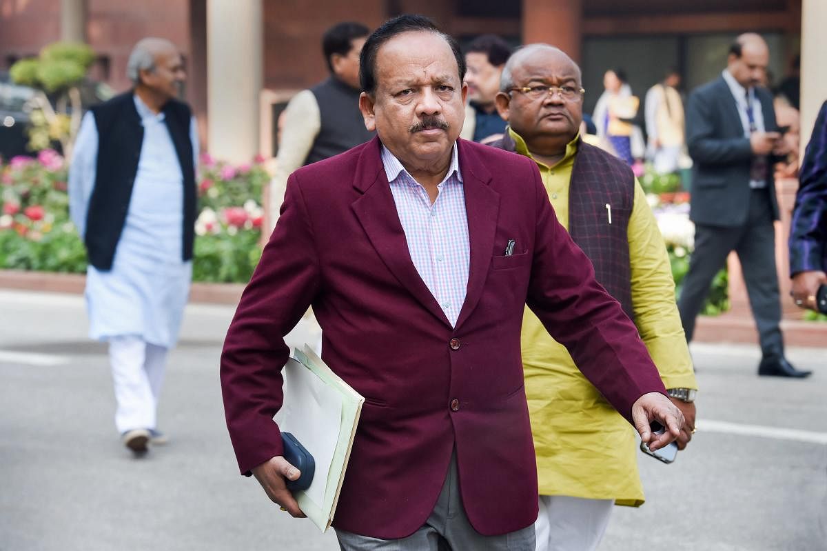 Union Health Minister Harsh Vardhan leaves after the BJP Parliamentary Party meeting at Parliament House. PTI