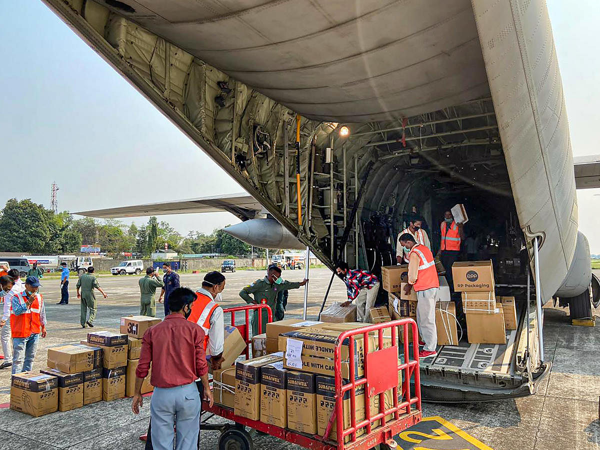 Indian Air Force (IAF) airlifts essential medical equipment (PTI Photo)