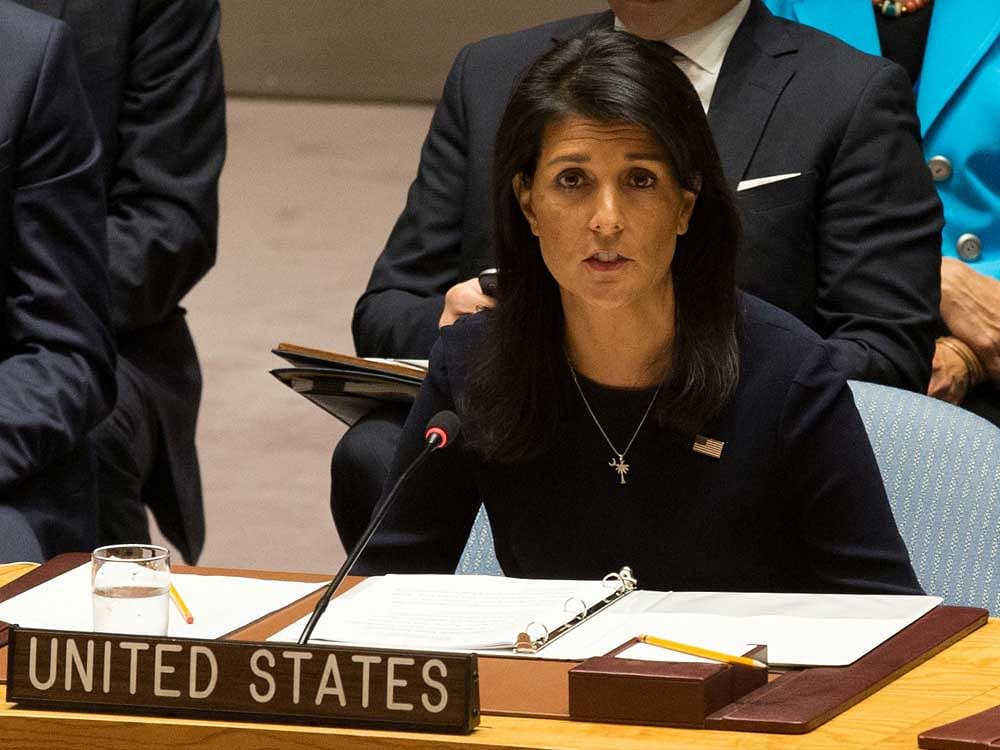 The US ambassador to the United Nations, Nikki Haley, came to Washington to announce the decision alongside President Donald Trump's top diplomat, Secretary of State Mike Pompeo. Reuters file photo.