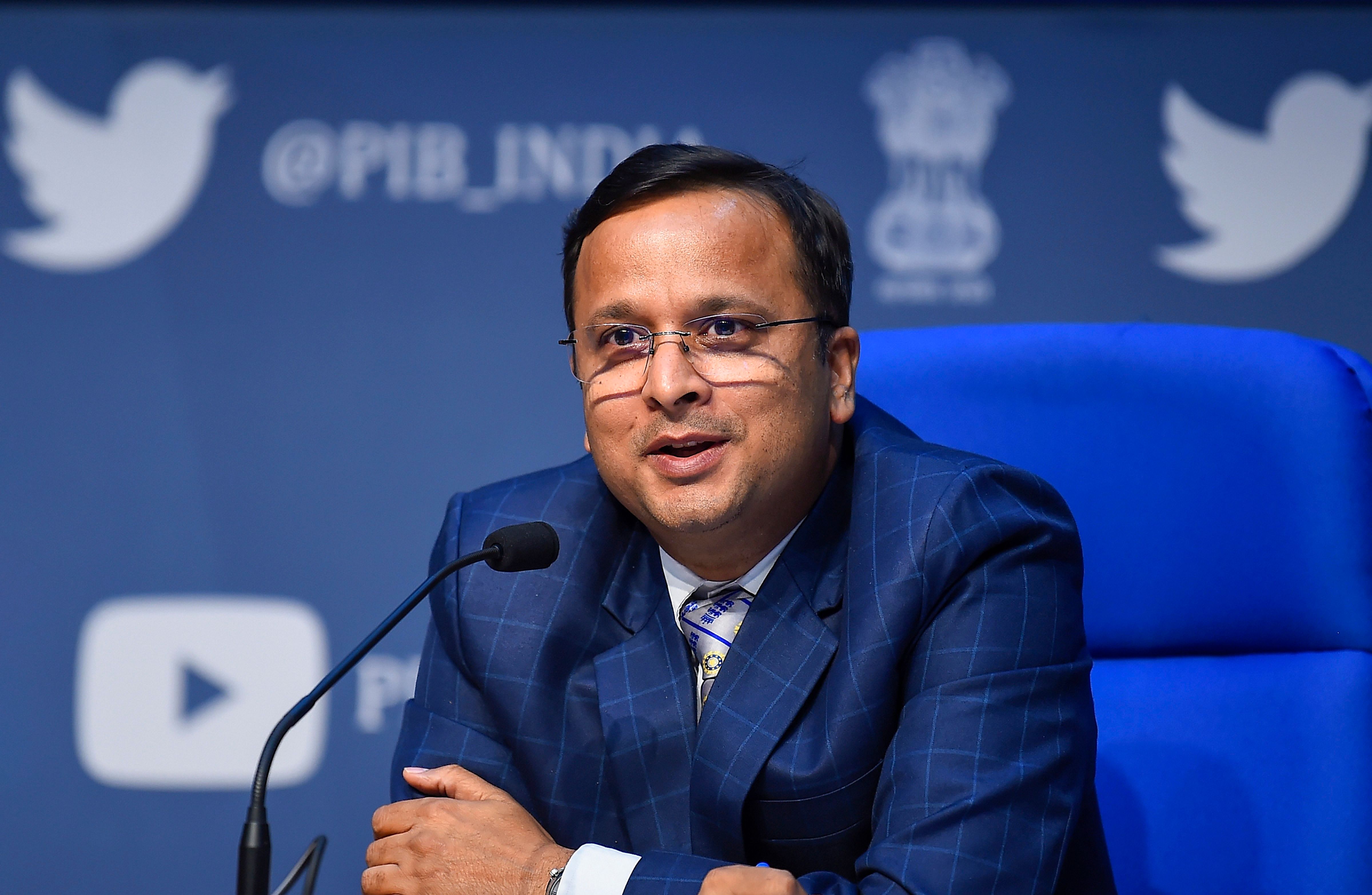 Ministry of Health and Family Welfare Joint Secretary Lav Agarwal addresses a press briefing on COVID-19 preparedness and updates, in New Delhi. (PTI Photo)