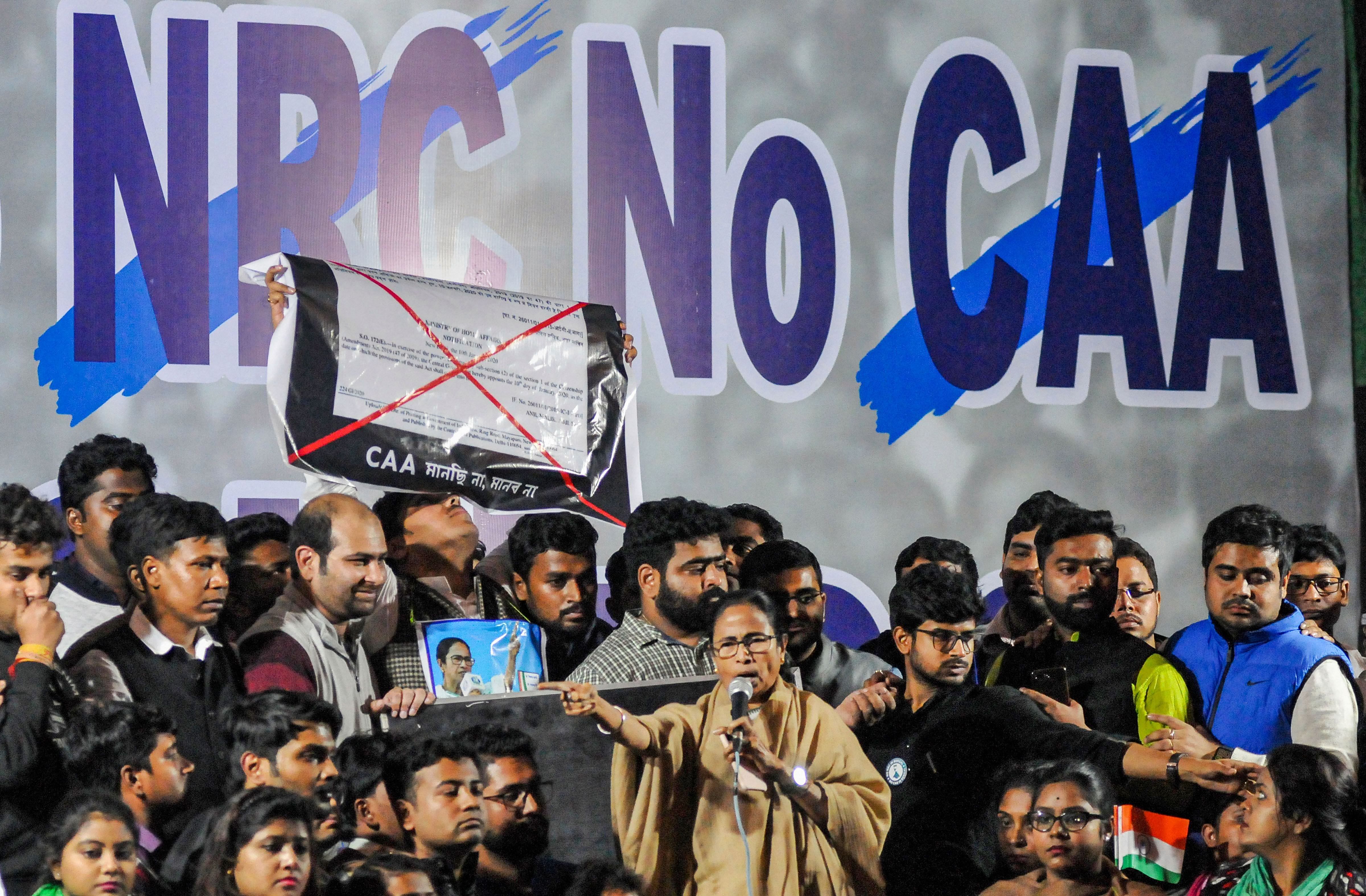 est Bengal Chief Minister Mamata Banerjee during a protest against CAA, NRC and NPR, in Kolkata. (PTI Photo)