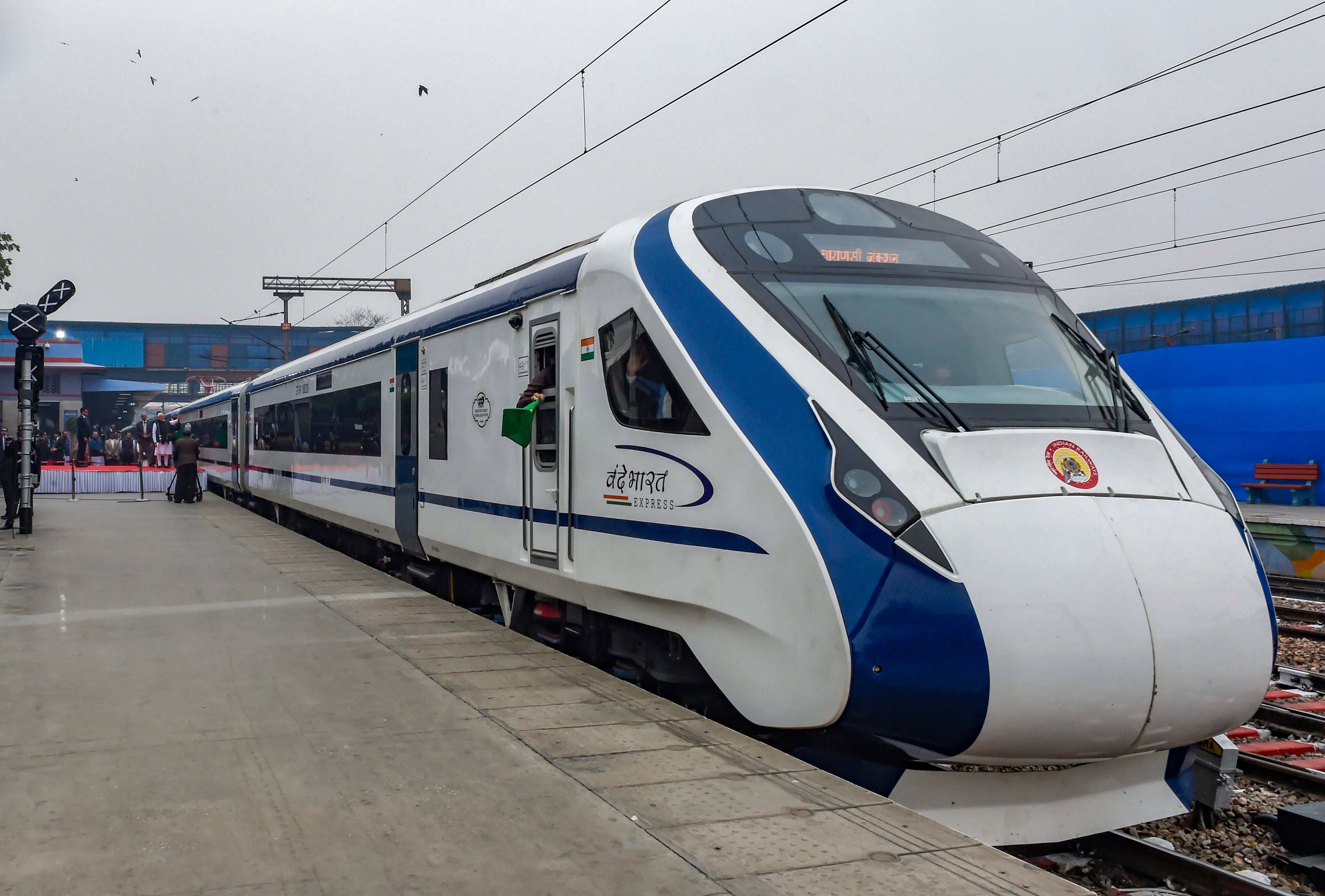 Vande Bharat Express, India's first semi-high speed train, at New Delhi Railway Station. (PTI Photo)