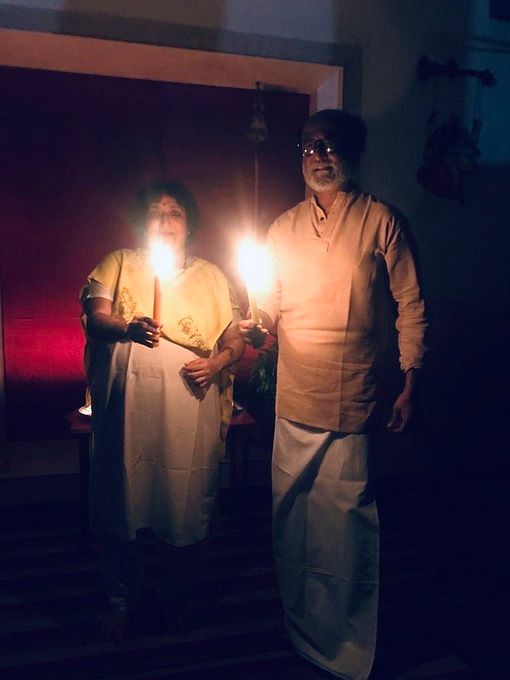 Rajinikanth with wife Latha. (Credit: Twitter/@rajinikanth)