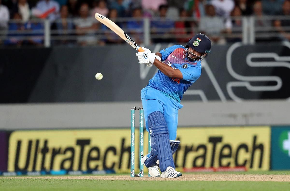 India's Rishabh Pant plays a shot during the second Twenty20 international cricket match between New Zealand and India in Auckland on February 8, 2019. (AFP Photo)