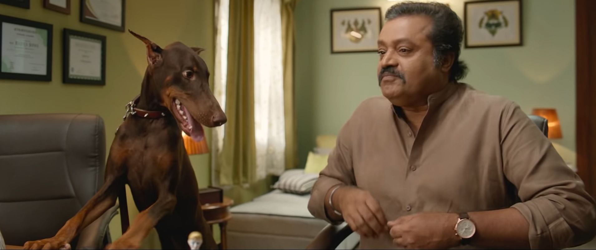 Suresh Gopi names the dog Prabhakara in 'Varane Avishaymundu', which led to hate messages and abuses to the filmmakers.