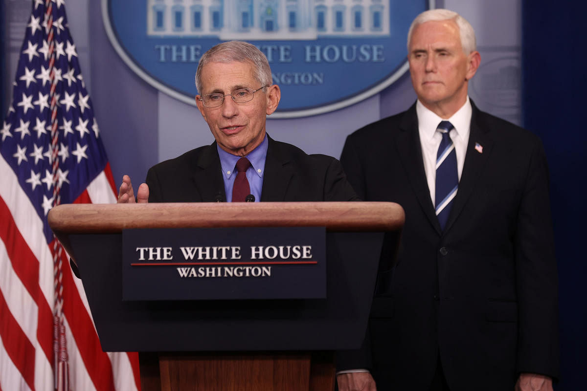 NIH National Institute of Allergy and Infectious Diseases Director Anthony Fauci addresses the daily coronavirus response briefing. Reuters
