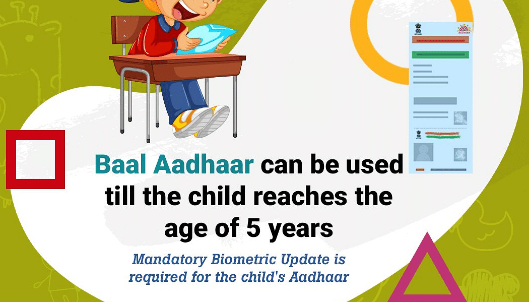 Valid up to the age of five, the blue-coloured Aadhaar card would have to be reactivated once the child is above five.  Credit: Twitter (UIDAI)