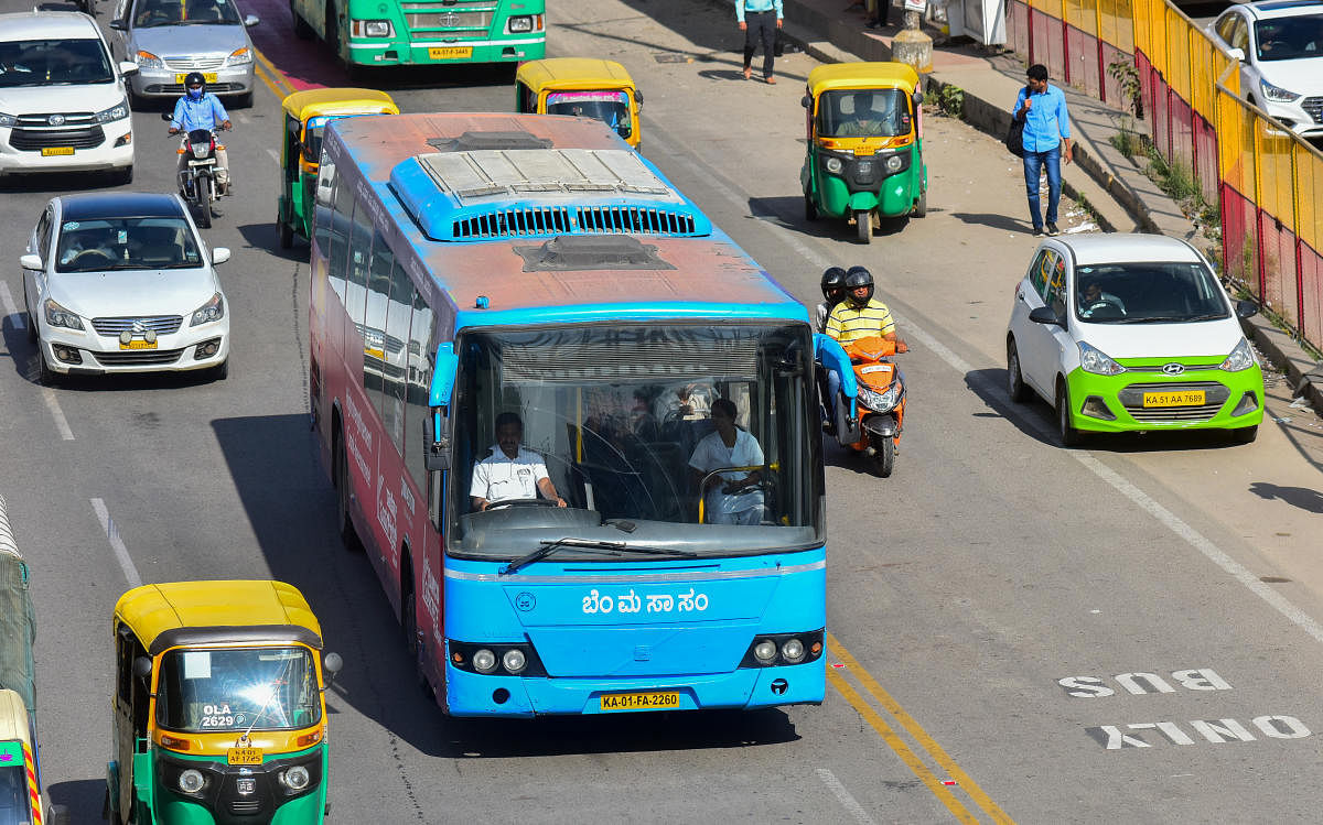 A view of the designated bus-only lane in Bengaluru