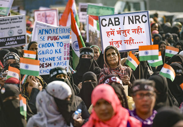 Muslim women participate in a protest rally against NRC and CAA at Mumbra near Thane, Sunday, Jan. 26, 2020. (PTI Photo)