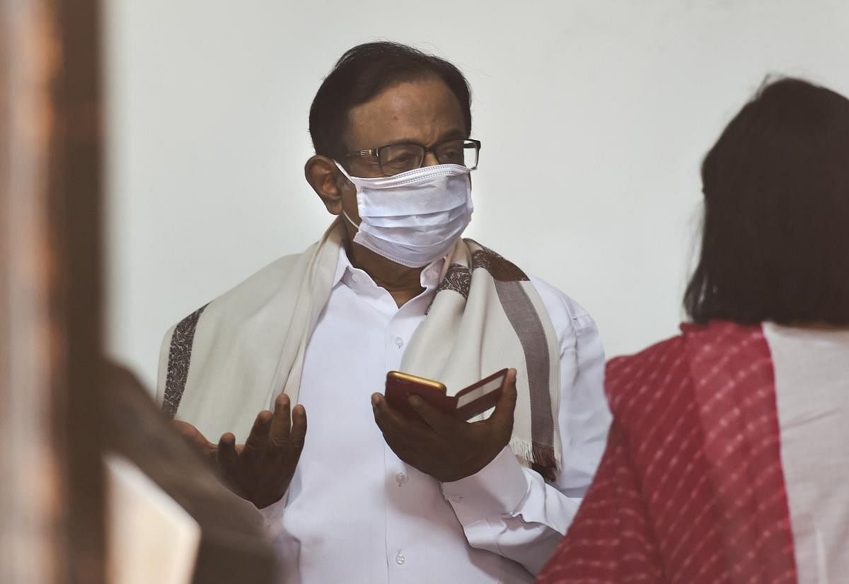 Former union finance minister P Chidambaram wearing mask (PTI Photo)