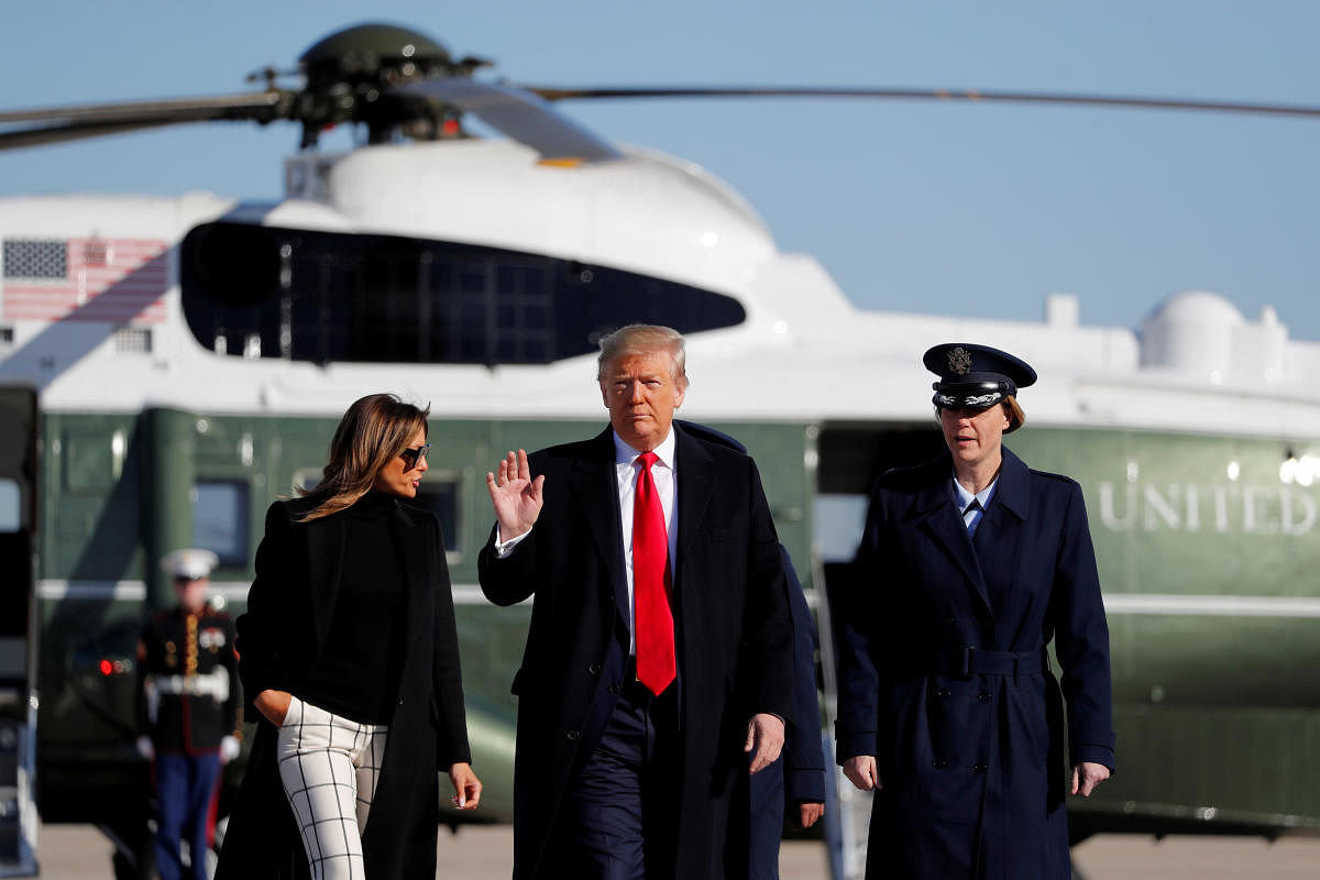U.S. President Donald Trump and First Lady Melania Trump prepare to board Air Force One as they depart Washington for India from Joint Base Andrews in Maryland, U.S., February 23, 2020. REUTERS/Al Drago