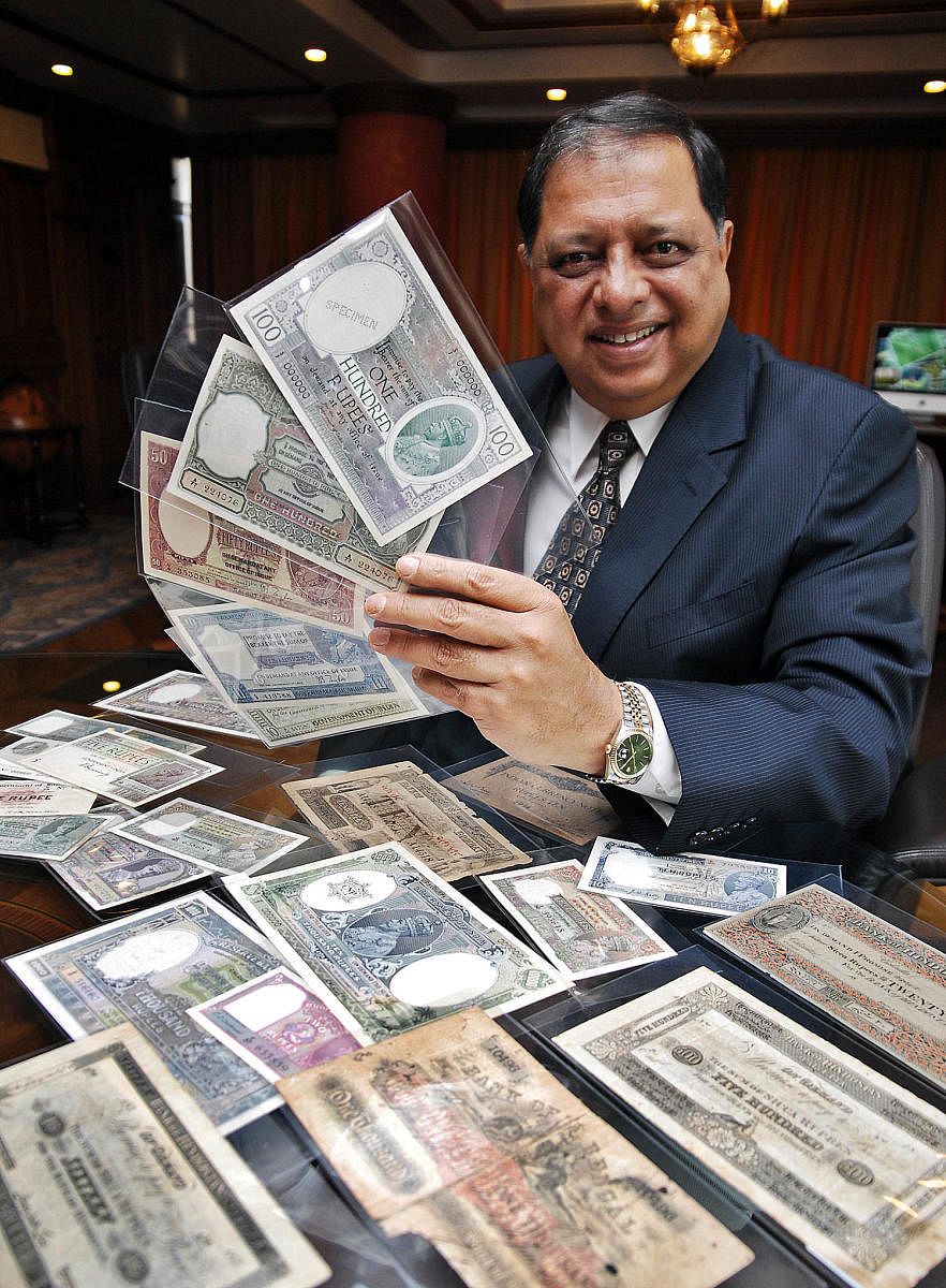 Rezwan Razack, co-founder and Joint MD of the Prestige Group, with his collection of Indian paper money.