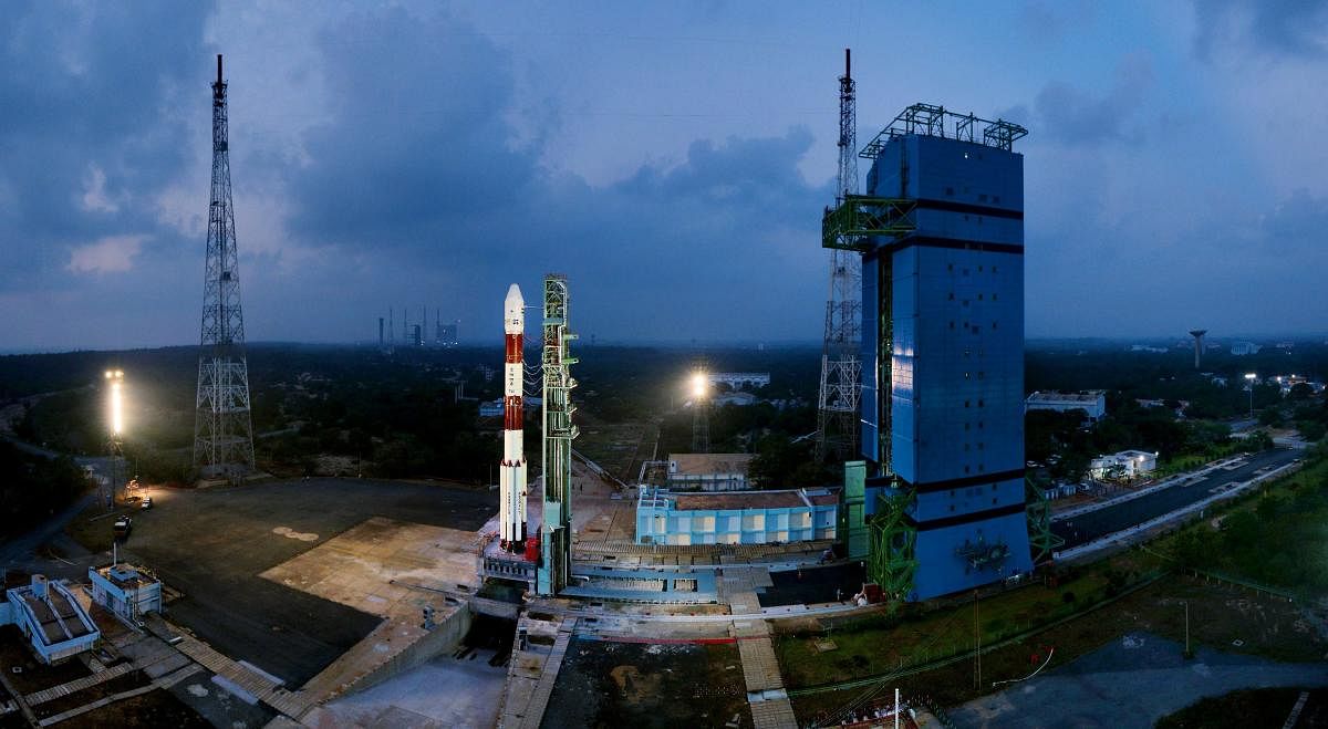 Sriharikota: Fully integrated PSLV-C40 with all the 31 Spacecrafts at First Launch Pad, at Sriharikota on Wednesday. ISRO's 100th satellite is set for launch from Satish Dhawan Space Centre, along with 30 others in a single mission. PTI Photo / ISRO (PTI1