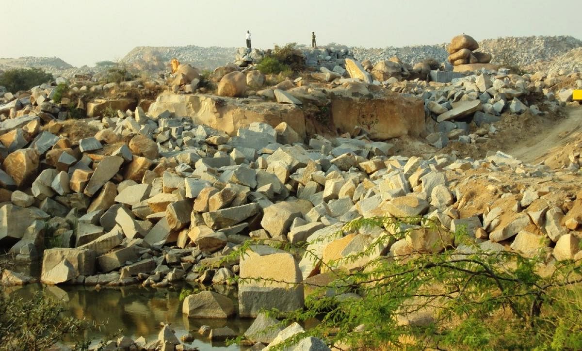 A granite quarry on the outskirts of Mudgal in Raichur district. DH Photo