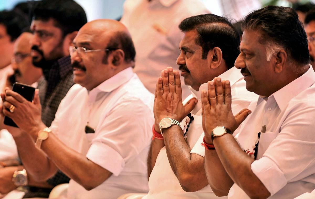 Tamil Nadu Chief Minister Edapadi K Palaniswami, Deputy Chief Minister O Paneerselvam, Fisheries Minister D Jayakumar (left). PTI file photo