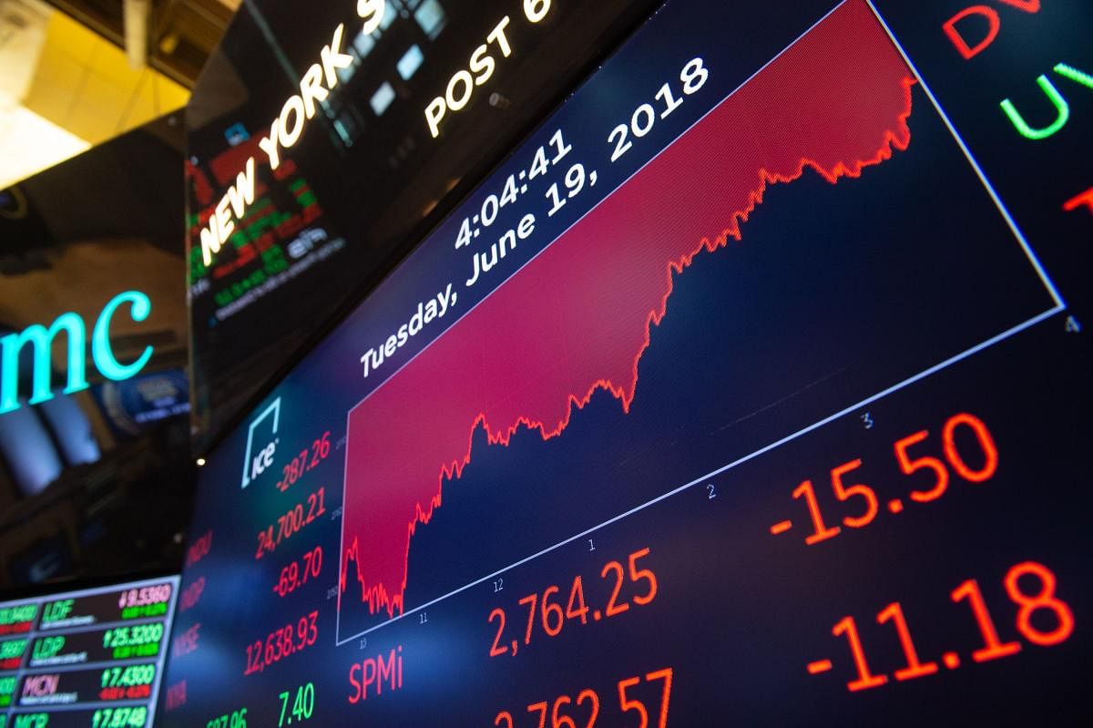 The day's numbers are displayed after the closing bell of the Dow Industrial Average at the New York Stock Exchange. (AFP File PHOTO)