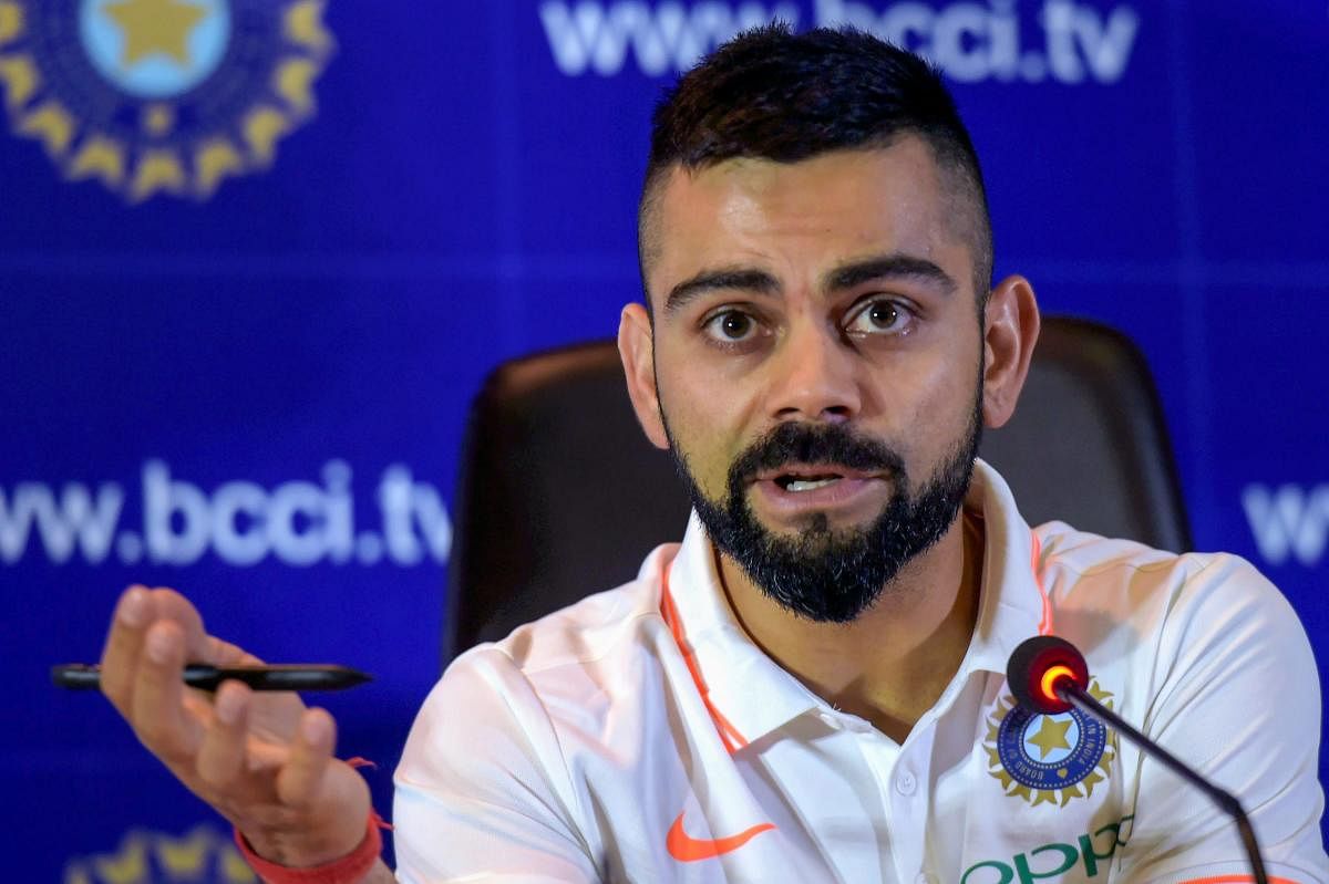 Indian captain Virat Kohli at a press conference ahead of the team's departure for England and Ireland, in New Delhi on Friday. PTI