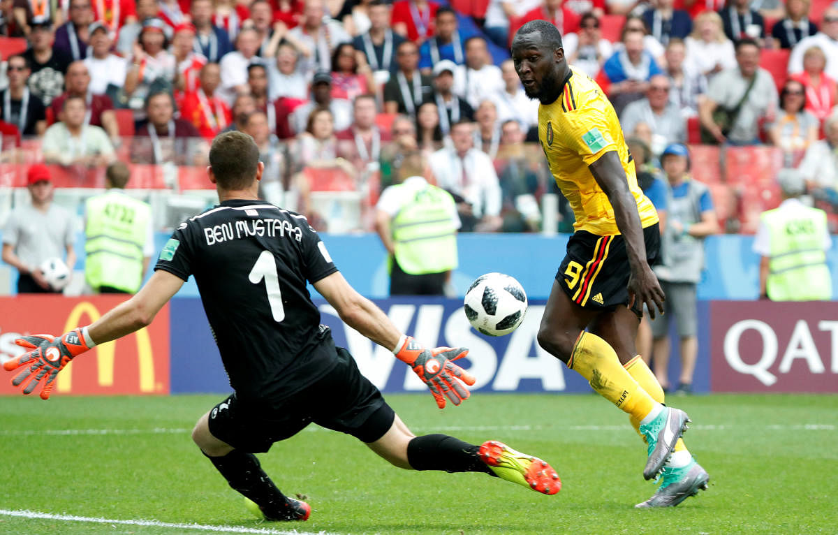 Belgium's Romelu Lukaku scores their third goal.  June 23, 2018. Soccer Football - World Cup - Group G - Belgium vs Tunisia - Spartak Stadium, Moscow, Russia. Reuters