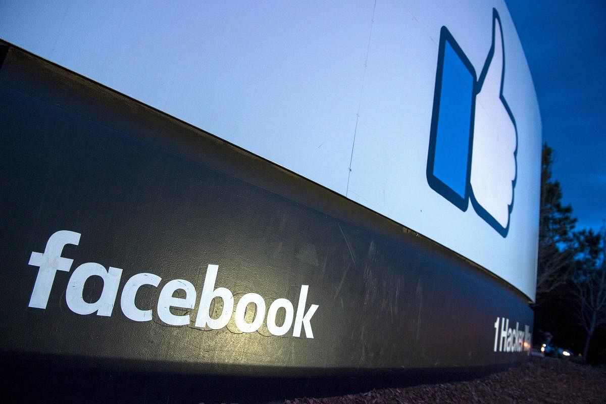 A Facebook logo at the company's corporate headquarters in Menlo Park, California. AFP