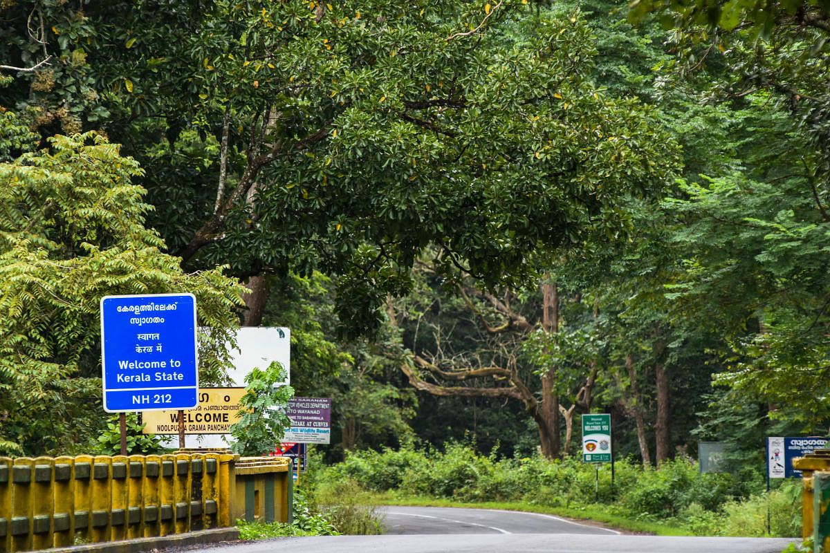 Kerala-Karnataka border inside Bandipur Tiger Reserve Forest on Mysuru-Calicut National Highway. (DH Photo)