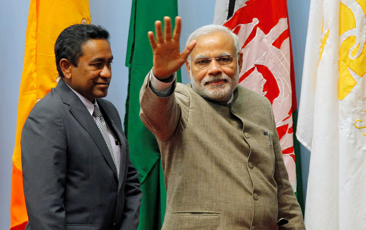 India's Prime Minister Narendra Modi and Maldives President Abdulla Yameen. Reuters file photo