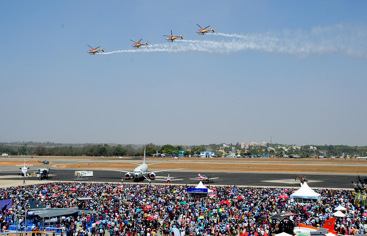 Scheduled to be held from February 20 to 24, the airshow has so far attracted registrations from 226 companies, 156 of them Indian and 70 foreign. For the last airshow in 2017, a total of 549 companies had lined up. The 2015 edition had scored even better with 594 exhibitors. (DH File Photo)
