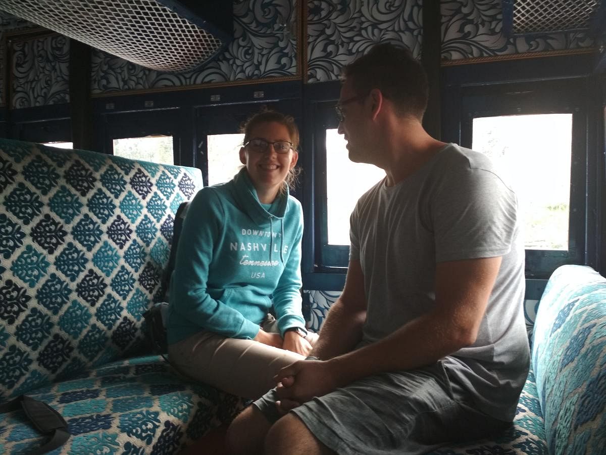 Graham William and Silviya Plasic inside the Nilgiri Moutain Railway train on Friday.